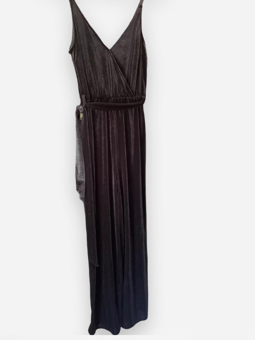 Divided Black Maxi Jumper with Wrap V-Neck and Belt